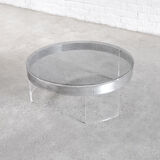 Vintage acrylic & steel glass coffee table, france 1970s