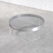 Vintage acrylic & steel glass coffee table, france 1970s