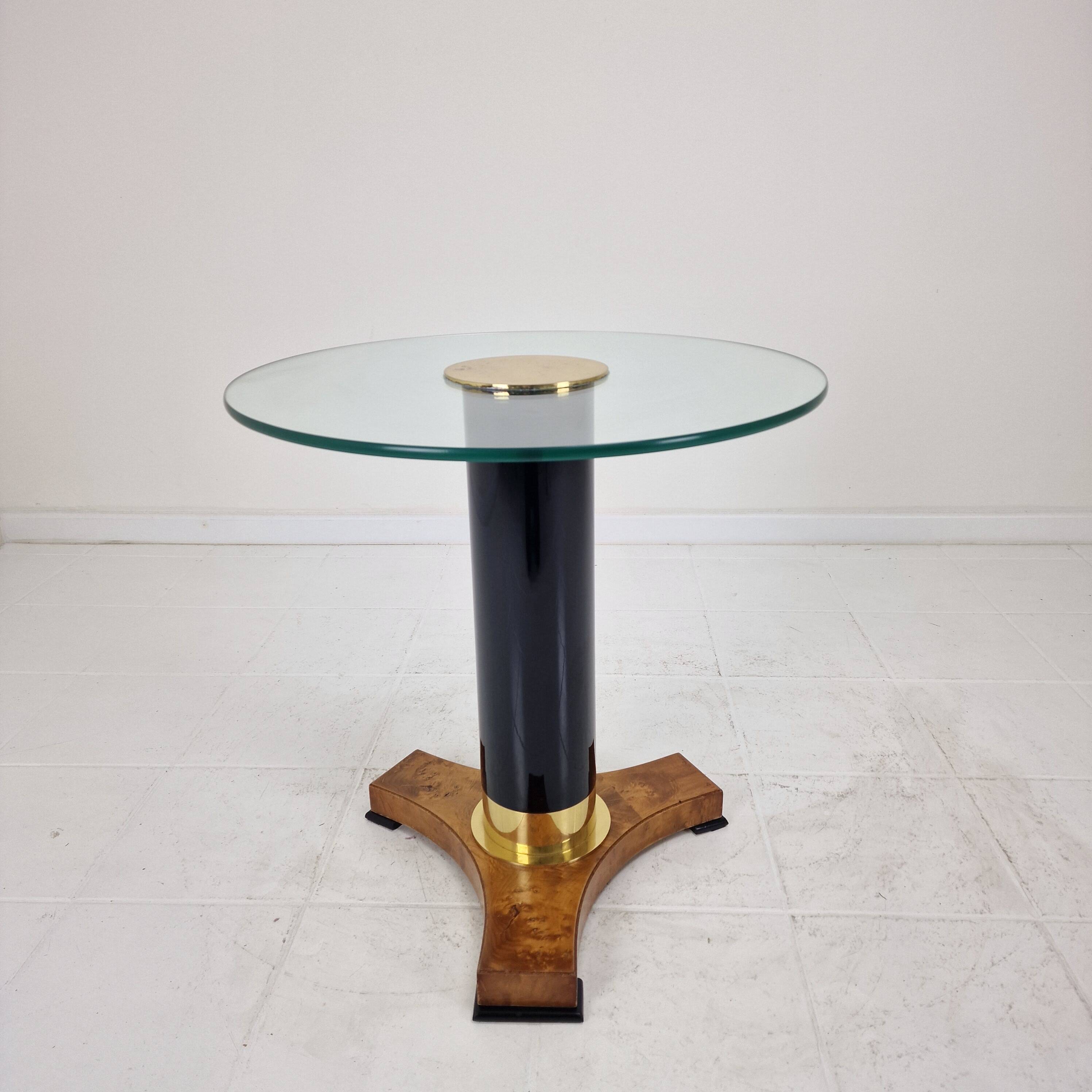 Postmodern Glass, Brass and Wood Side Table, Germany, 1980s