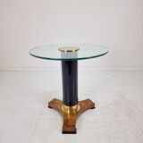 Postmodern Glass, Brass and Wood Side Table, Germany, 1980s