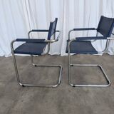 Set of 2 Vintage Mart Stam Style S34 Chair: Blue Leather, Bauhaus Design