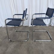 Set of 2 Vintage Mart Stam Style S34 Chair: Blue Leather, Bauhaus Design