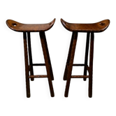 Lot de 2 tabourets brutalistes en bois massif taillé main