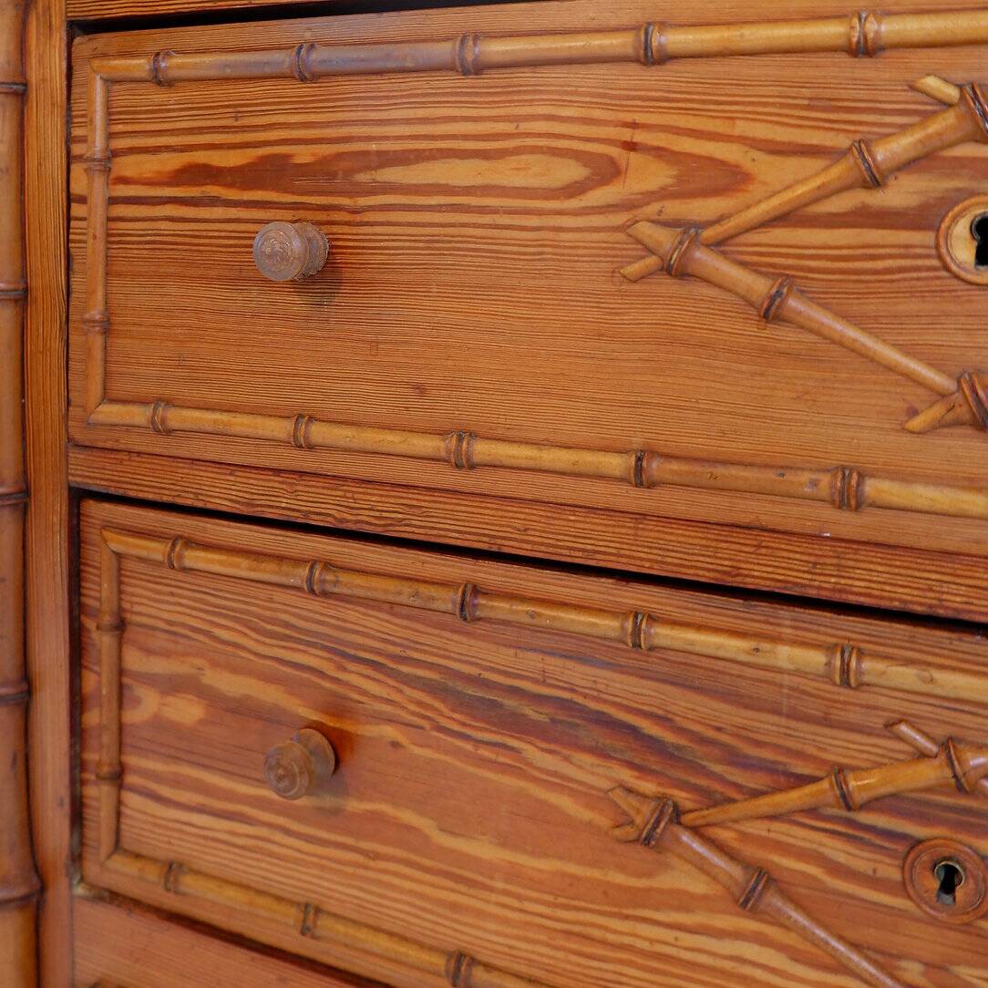 Faux Bamboo Dark Pine Chest of Drawers - 20th century