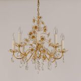 Large flower-shaped chandelier in gilded brass by Palwa, Germany, 1970s.