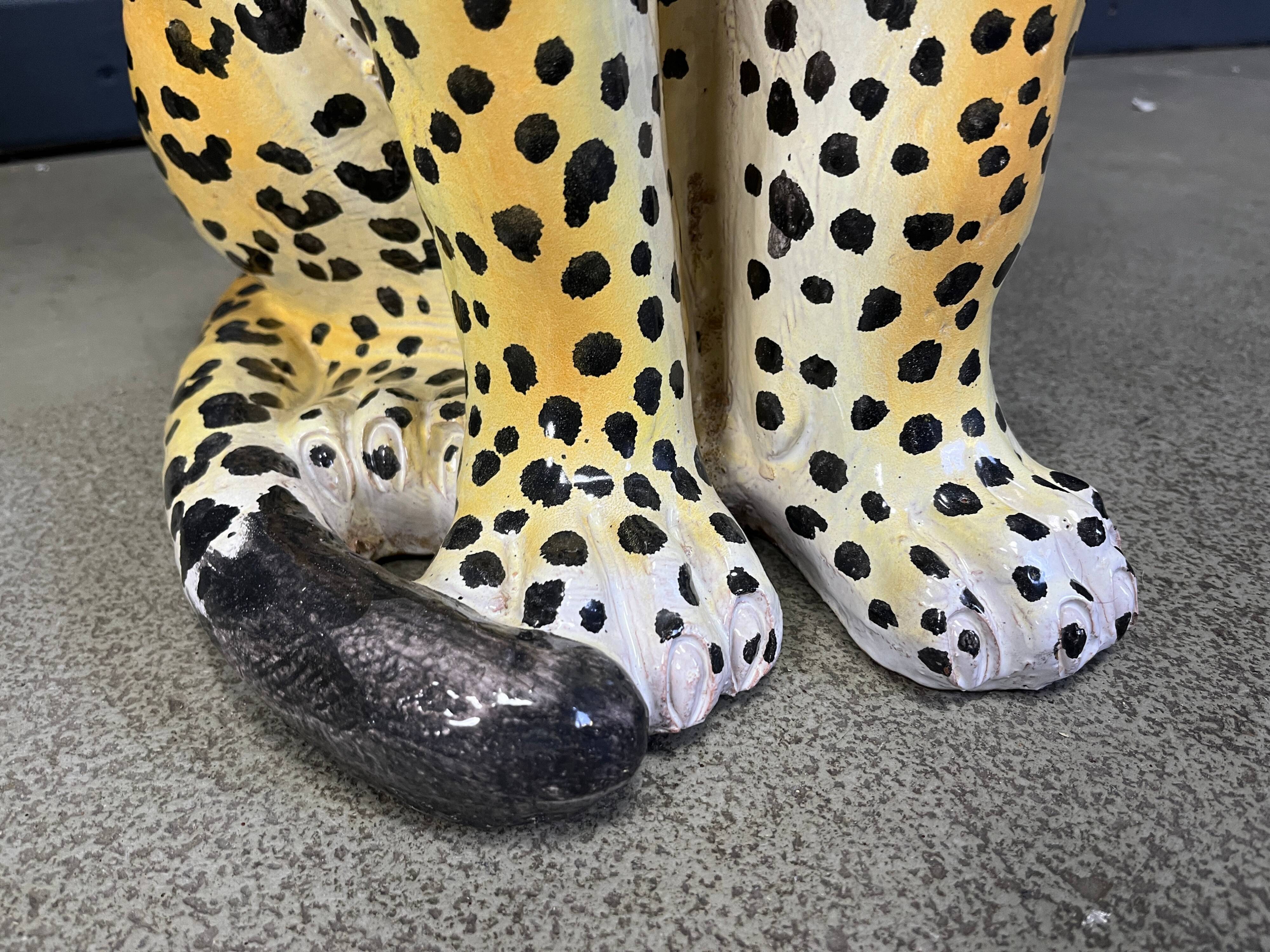 Pair of glazed terracotta leopard figures, Italian, 1960s.