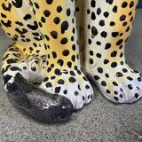 Pair of glazed terracotta leopard figures, Italian, 1960s.