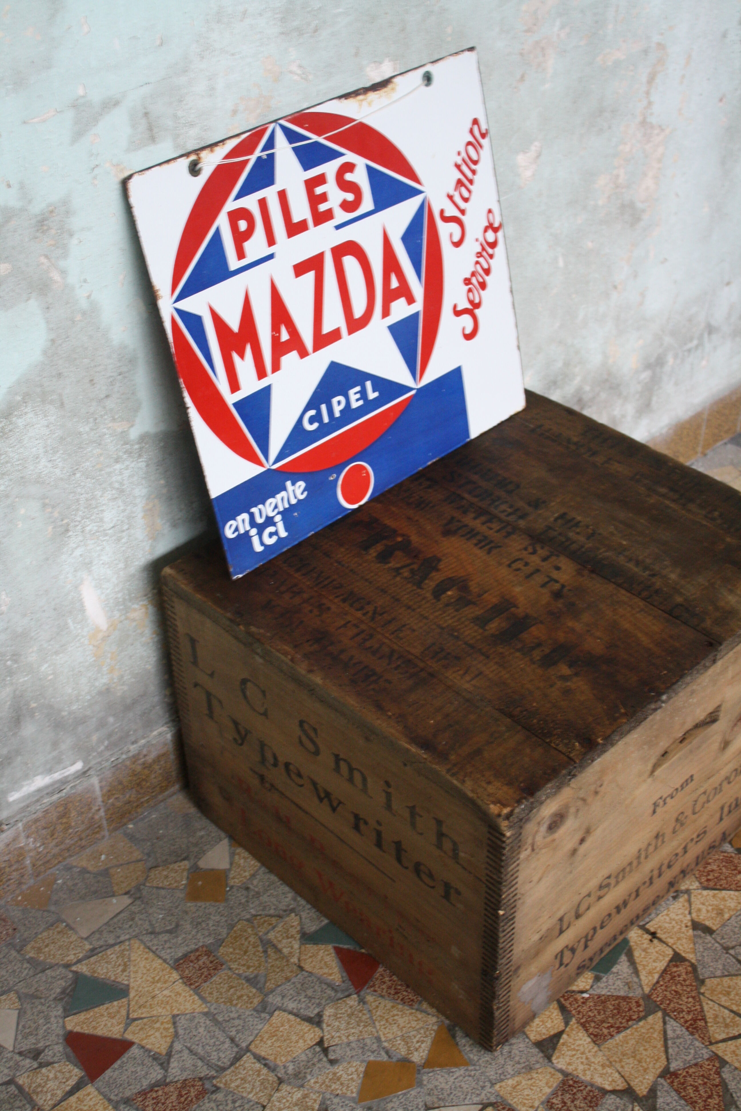 Double-sided enamel plate Piles Mazda Station service