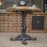 Cast iron pedestal table 1900 Round beech top