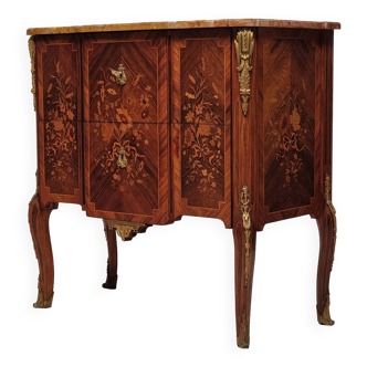 Commode style Transition époque Napoléon III - Marqueterie Florale - Palissandre - 19ème