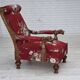 1920-30s, Danish armchair, furniture cotton fabric, hand carved oak wood.