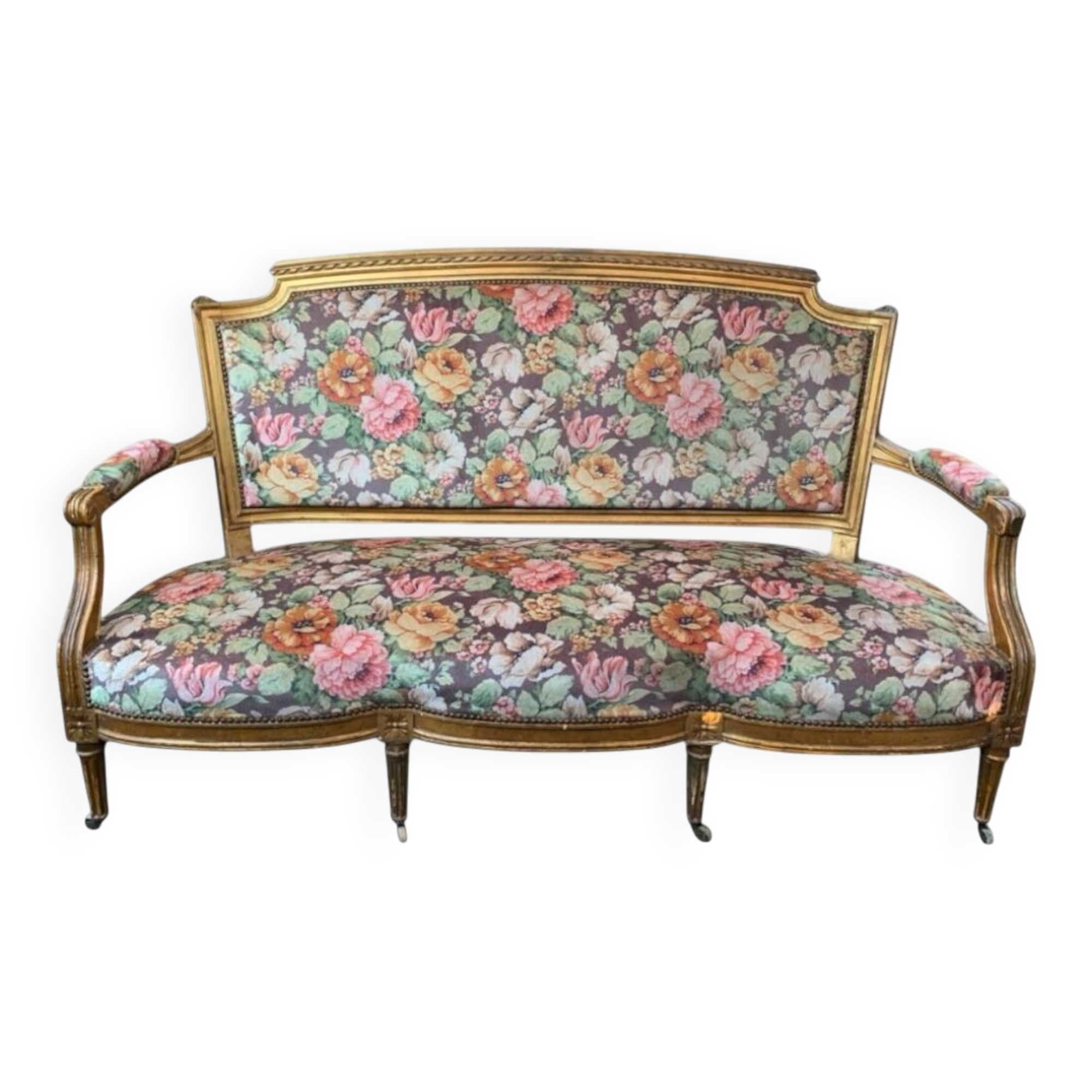 19th-century floral velvet bench