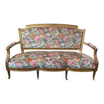 19th-century floral velvet bench