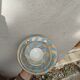 Vintage Bavaria ivory tea/coffee trio, sky blue & gold graphic waves.