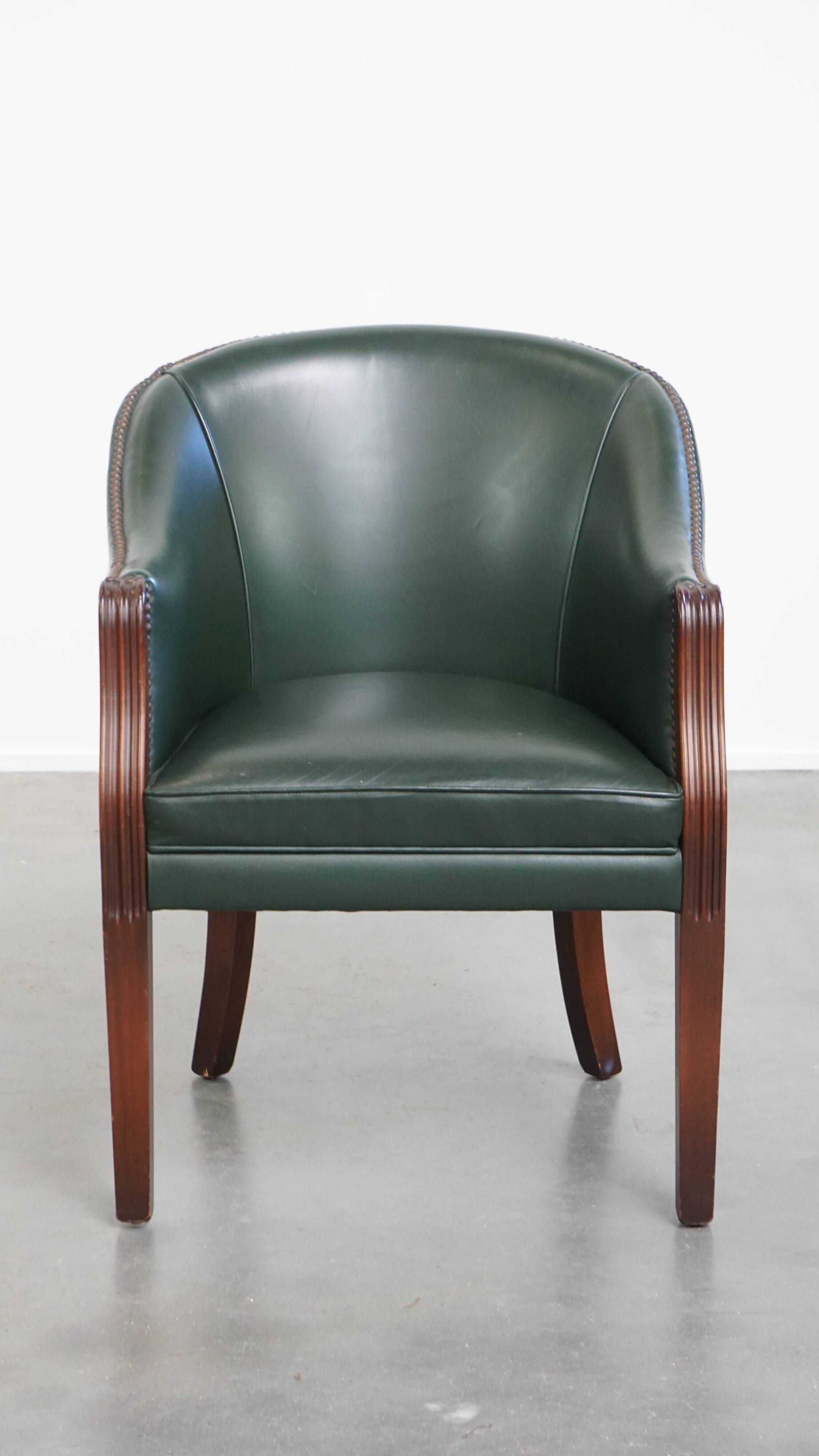 Green Cowhide Leather and Wooden Side/Dining/Desk Chair in English Style