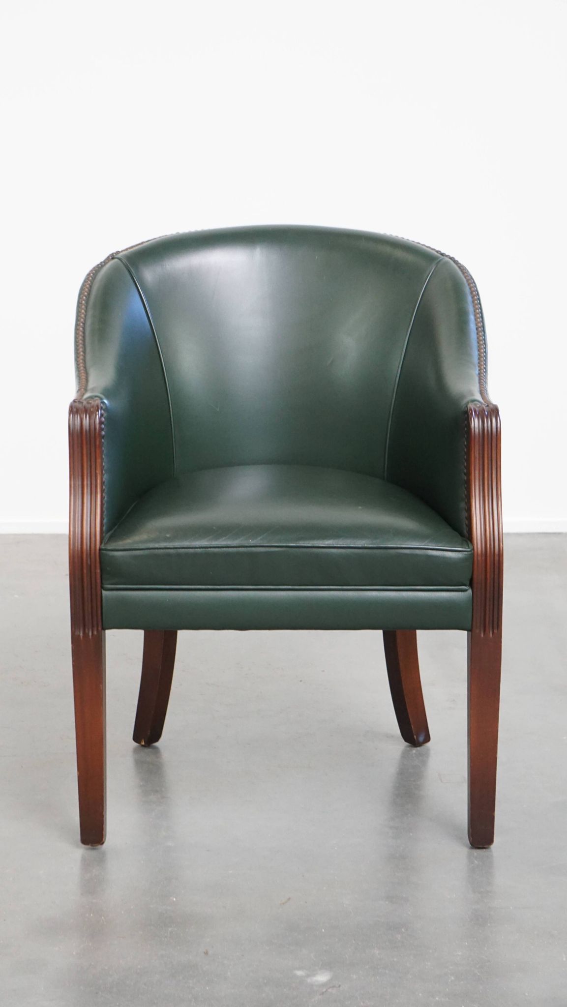 Green Cowhide Leather and Wooden Side/Dining/Desk Chair in English Style