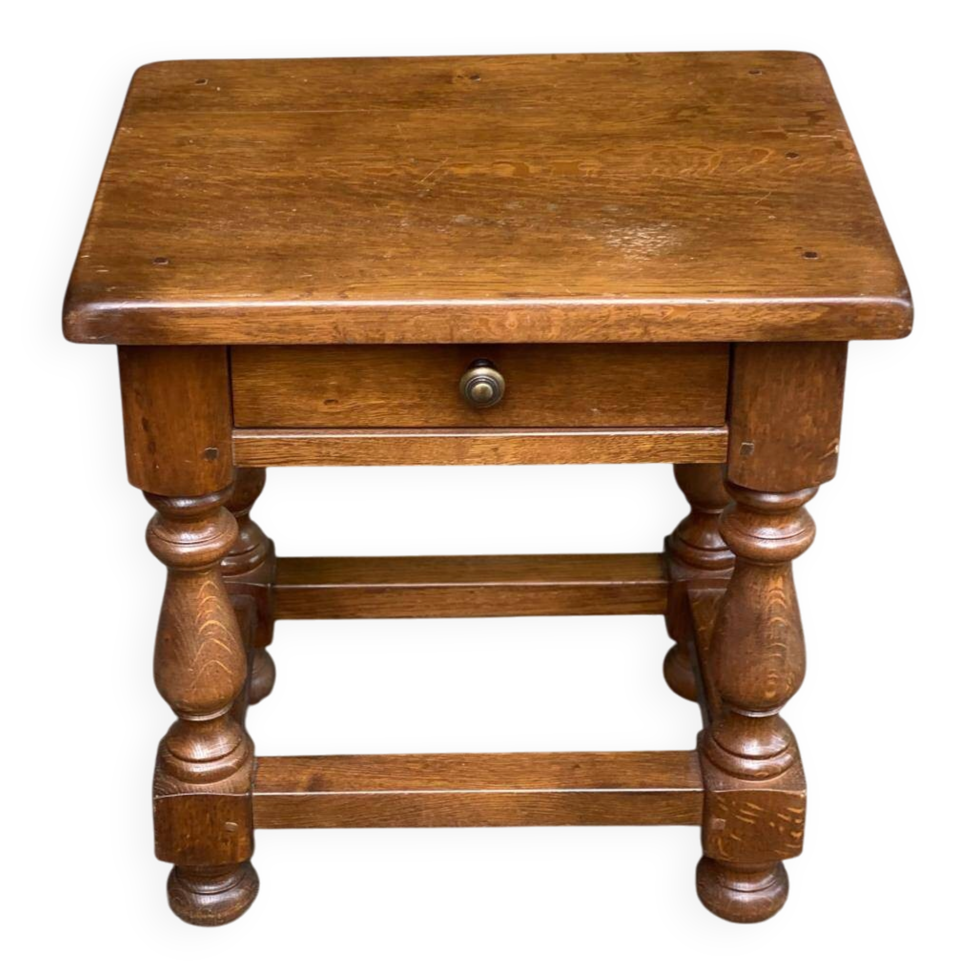 Tabouret table de chevet espagnole en chêne massif années 50