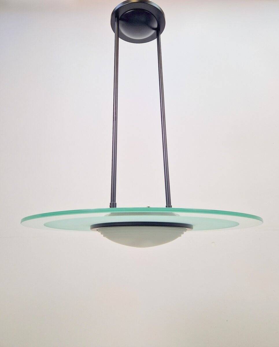 Vintage Italian Glass Disc UFO Pendant Lamp, 1980s
