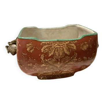 rectangular jardinière with cut corners, crackled porcelain