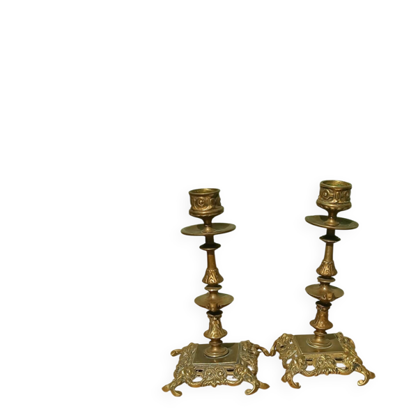 Paire de bougeoirs anciens en laiton massif – Style Napoléon III