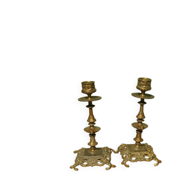 Paire de bougeoirs anciens en laiton massif – Style Napoléon III