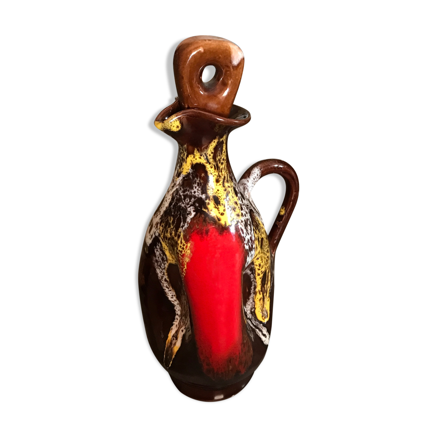 Ceramic bottle of vallauris polychrome enamel 25 cm