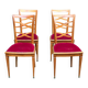Set of 4 Art Deco Directoire chairs in solid wood and red velvet, 1960.