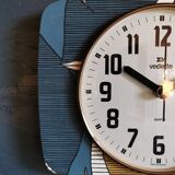 Vintage clock silent rectangular wall clock "Vedette bleu blanc ochre"