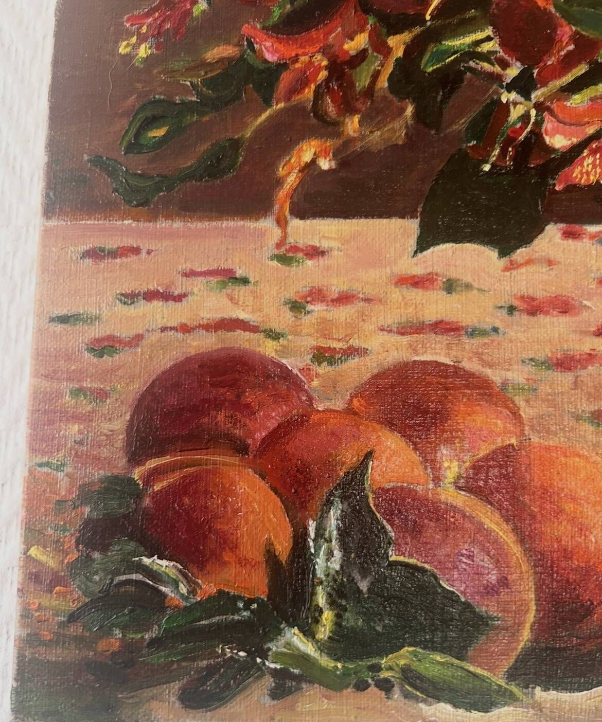 Still life with fruits and flowers – oil painting on canvas from the 20th century, a caress for the eyes.