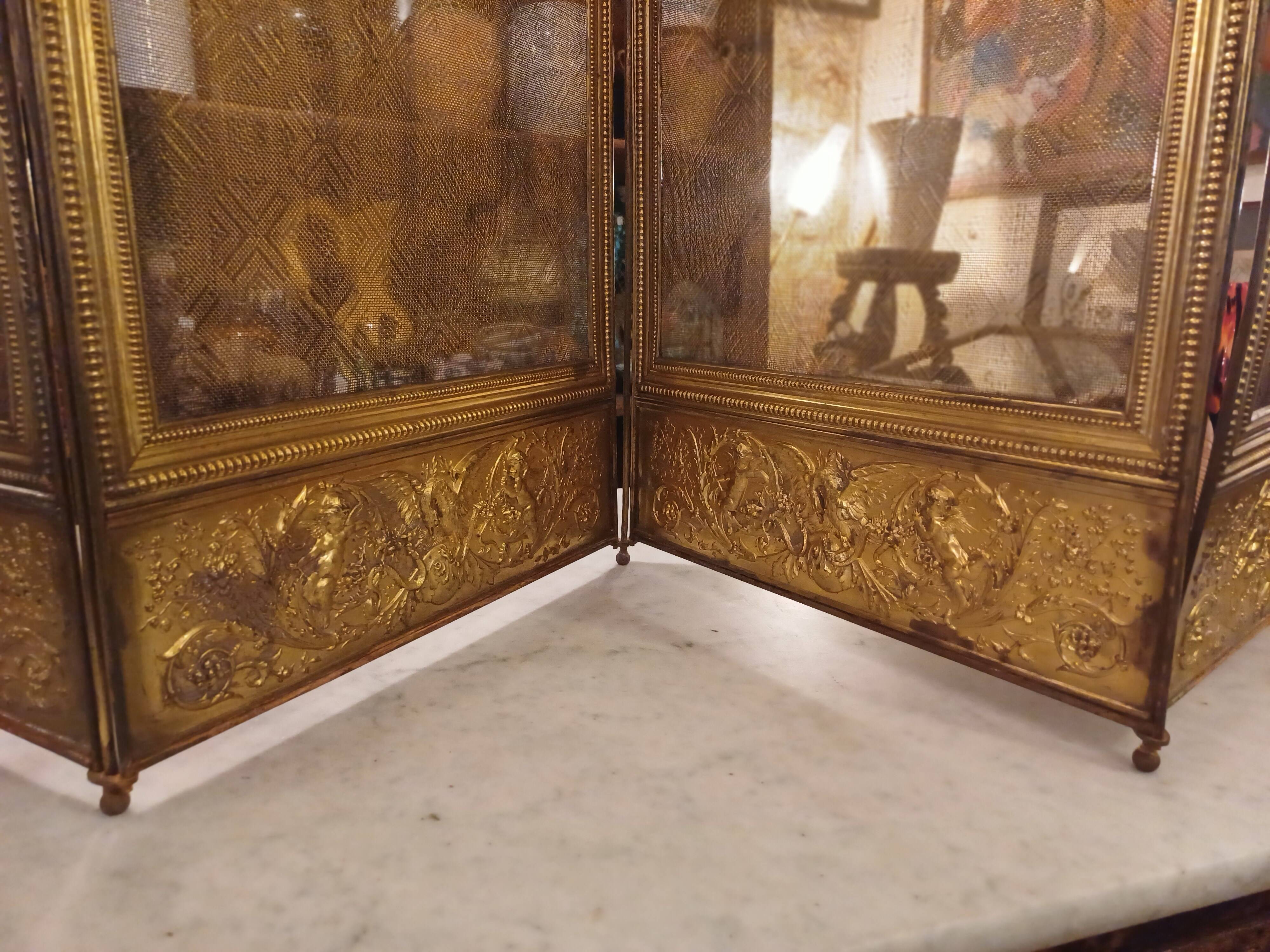 Very Beautiful Fireplace Screen 154 cm/77 cm in Bronze and Brass - Period 1880
