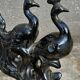 Centerpiece Pair of Peacocks Ceramic Vallauris Iridescent Anthracite Grey