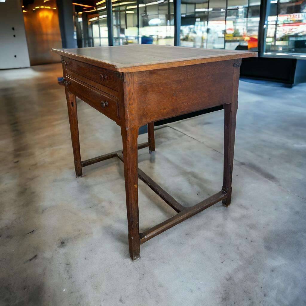Vintage oak high table / drawing table with deep drawers