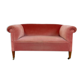 Vintage pink velvet two seater sofa
