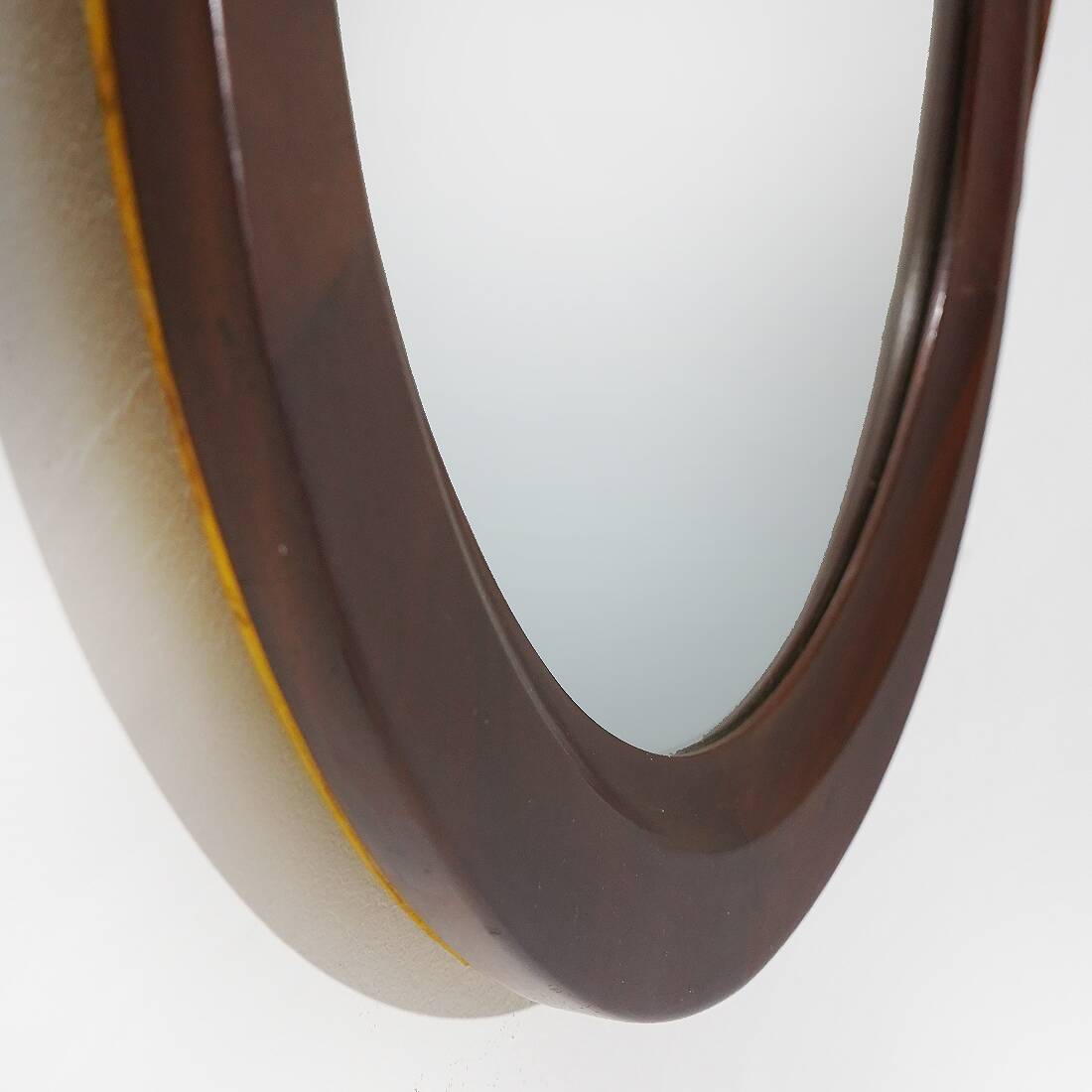 Round wall mirror with leather strap, 1960s