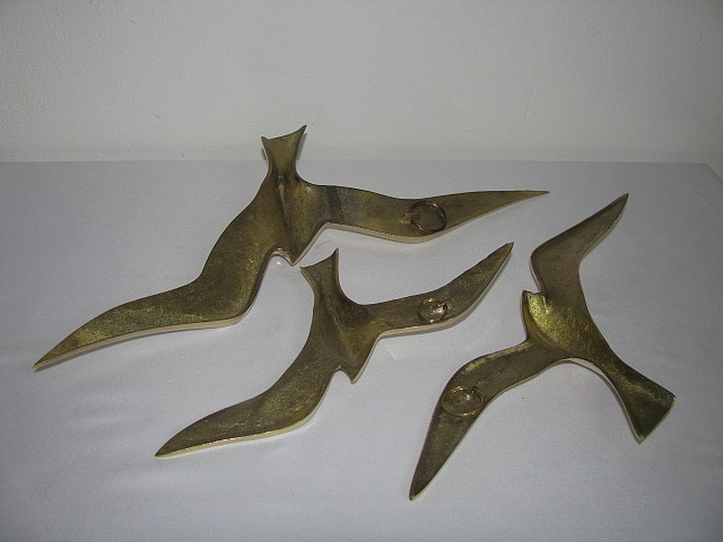 Wall Decoration Set 3 X Seagull / Swallow / Bird. Brass 70 / 80s