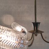 Brass chandelier with three lights and glass tulips - 1950s/60s
