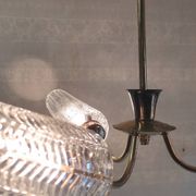 Brass three-light chandelier with glass tulips - 1950s/60s