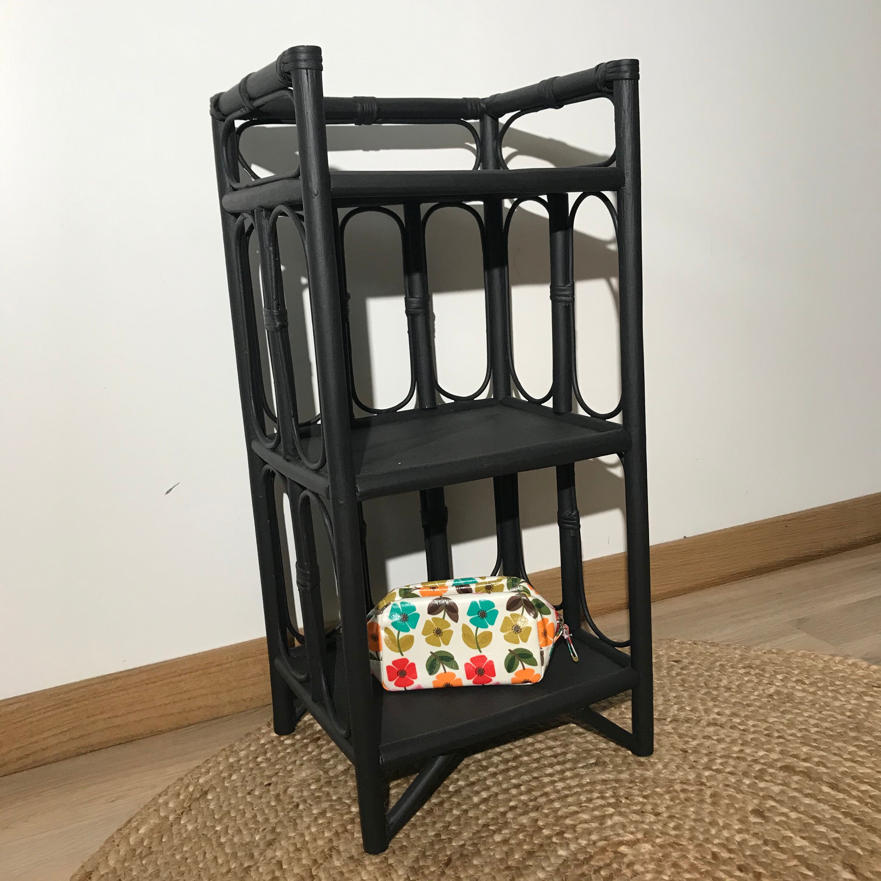 Rattan shelf, sofa end, vintage bedside table