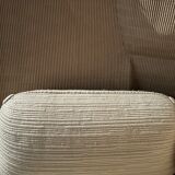 Vintage Thibier 3-seater sofa, beige fabric and brass, France 1978