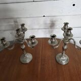 Pair of Louis XVI style candlesticks in silver-plated bronze