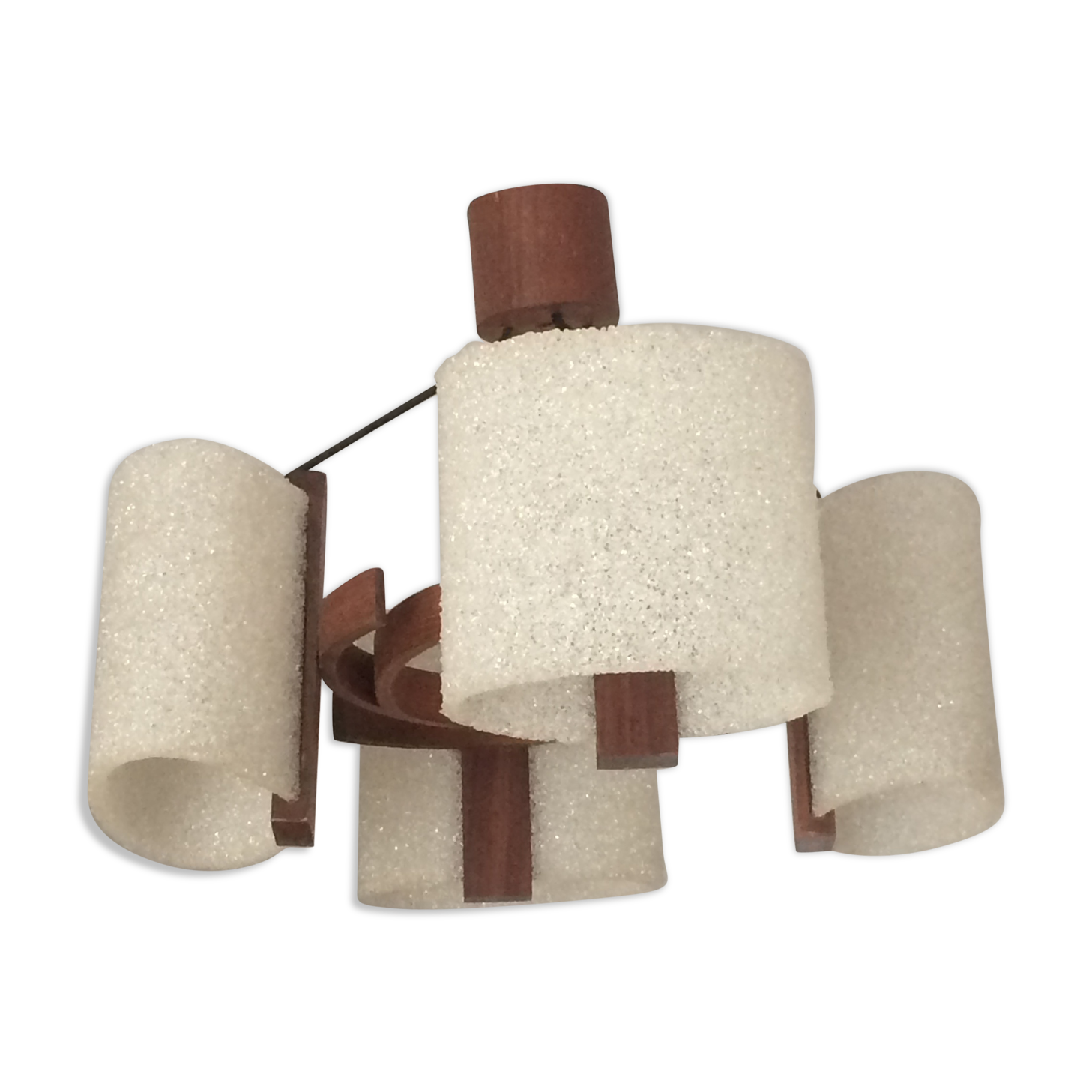 Teak hanging lamp and 4 shades in perpex 1950