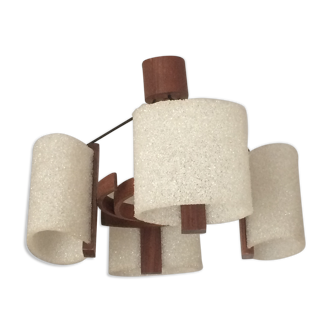Teak hanging lamp and 4 shades in perpex 1950
