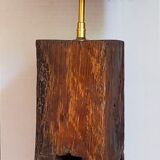 Brutalist lamp Art-populaire in solid wood, wool lampshade
