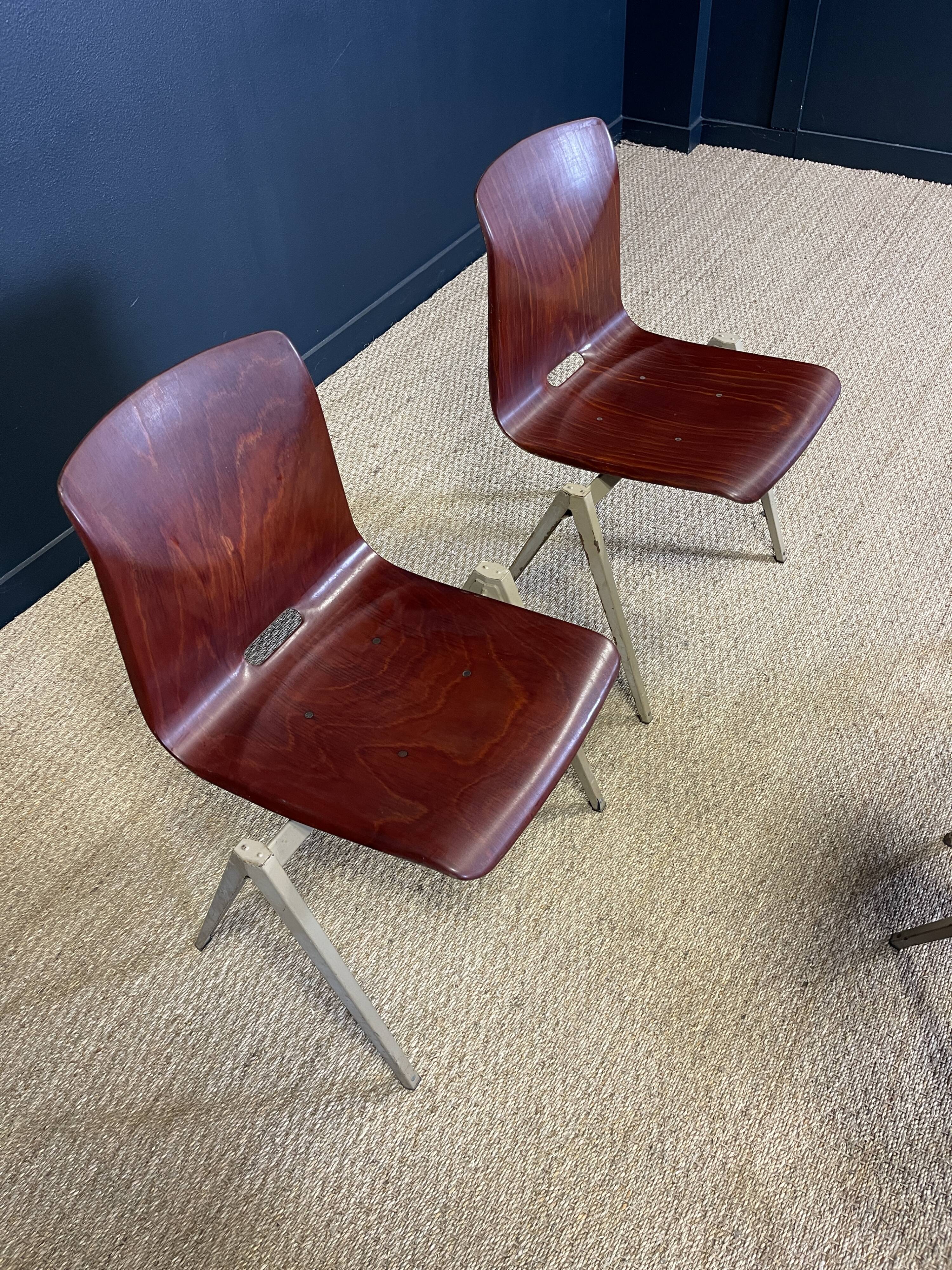 Set of 4 Galvanitas S22 chairs mahogany steel greige Netherlands 70s