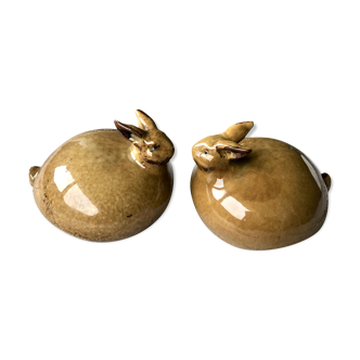 Glazed stoneware rabbits