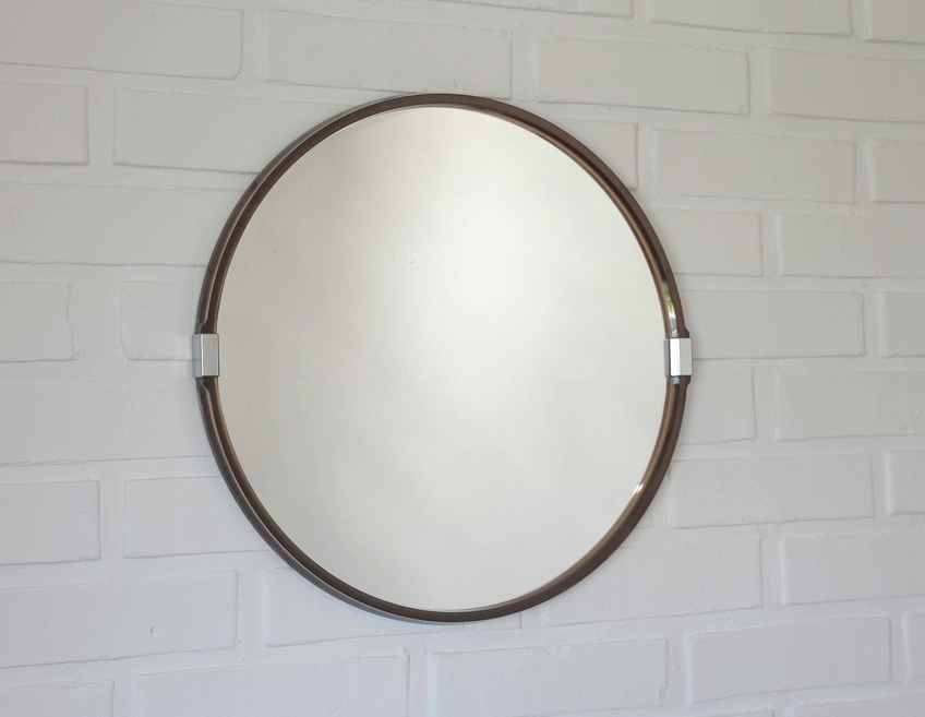 Vintage 1970s Round Wall Mirror / Attributed To Allibert / Space Age Bathroom Mirror