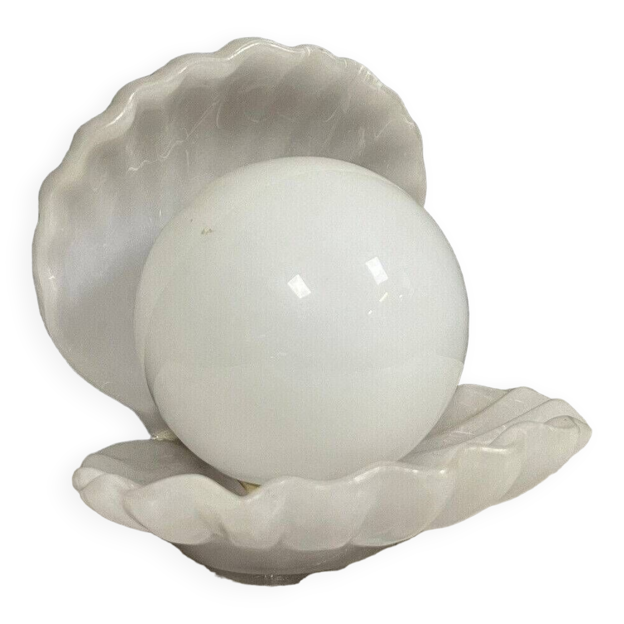 Vintage enameled ceramic table lamp in the shape of an open shell