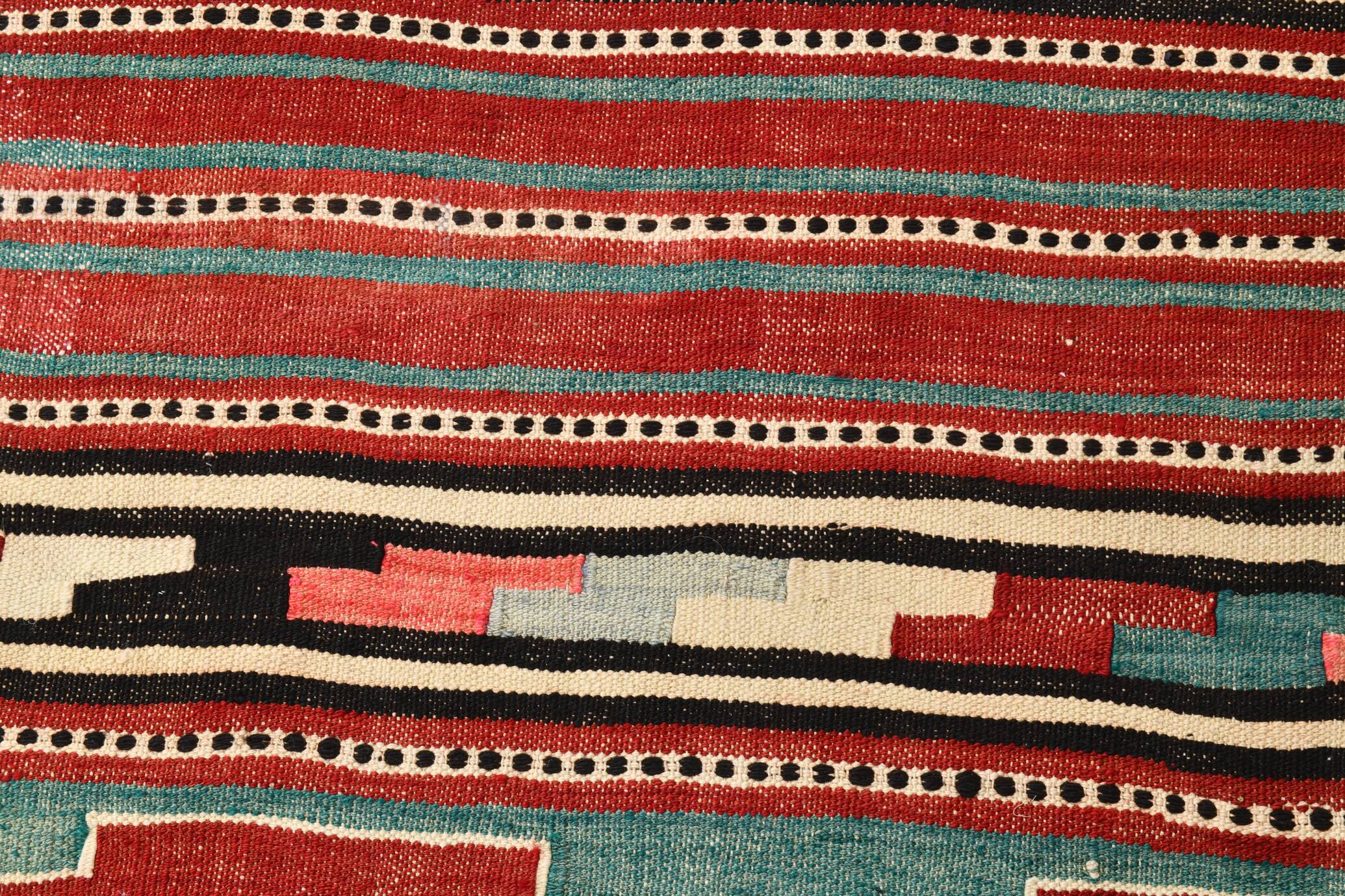 2x13 Green & Red Stair Kilim Runner Rug, 72x387Cm