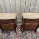Pair of small bombe chests – Louis XV style – Marquetry & Marble –