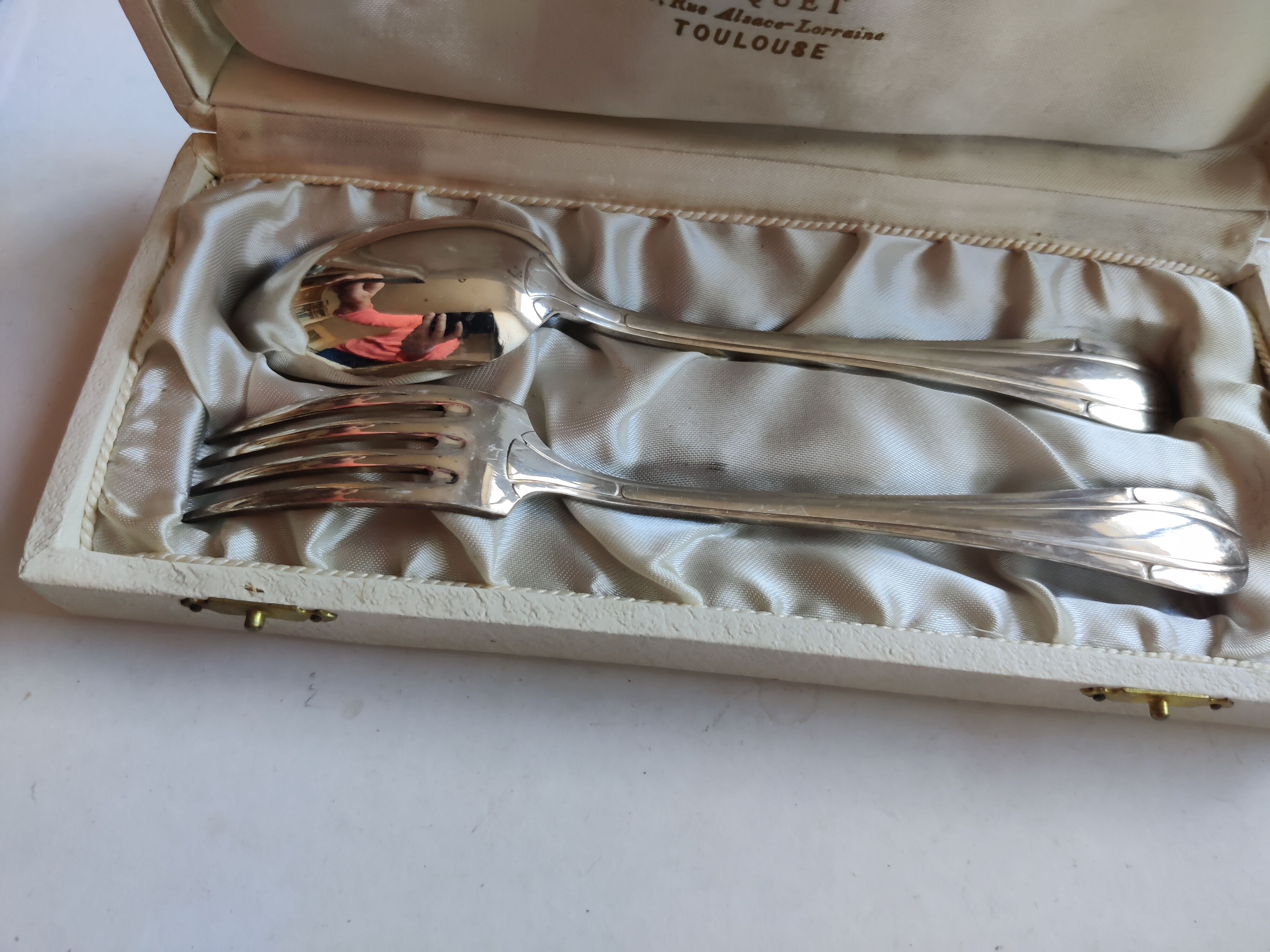 White box fork spoon silver plated